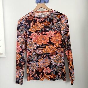 Hunter Bell Margaret Top Long Sleeve Orange Purple Floral Small/Medium Boho